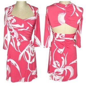 BCBGMaxAzria | Womens Size S Pink White Floral Faux Wrap Open Back Dress